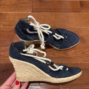 J Crew Navy Wedge Espadrilles
